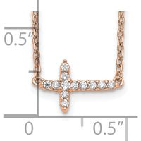14K Rose Gold 18" Necklace with Round Diamond Sideways Cross Pendant - 0.10 Carat Total Diamond Weight by Oro Pregiato