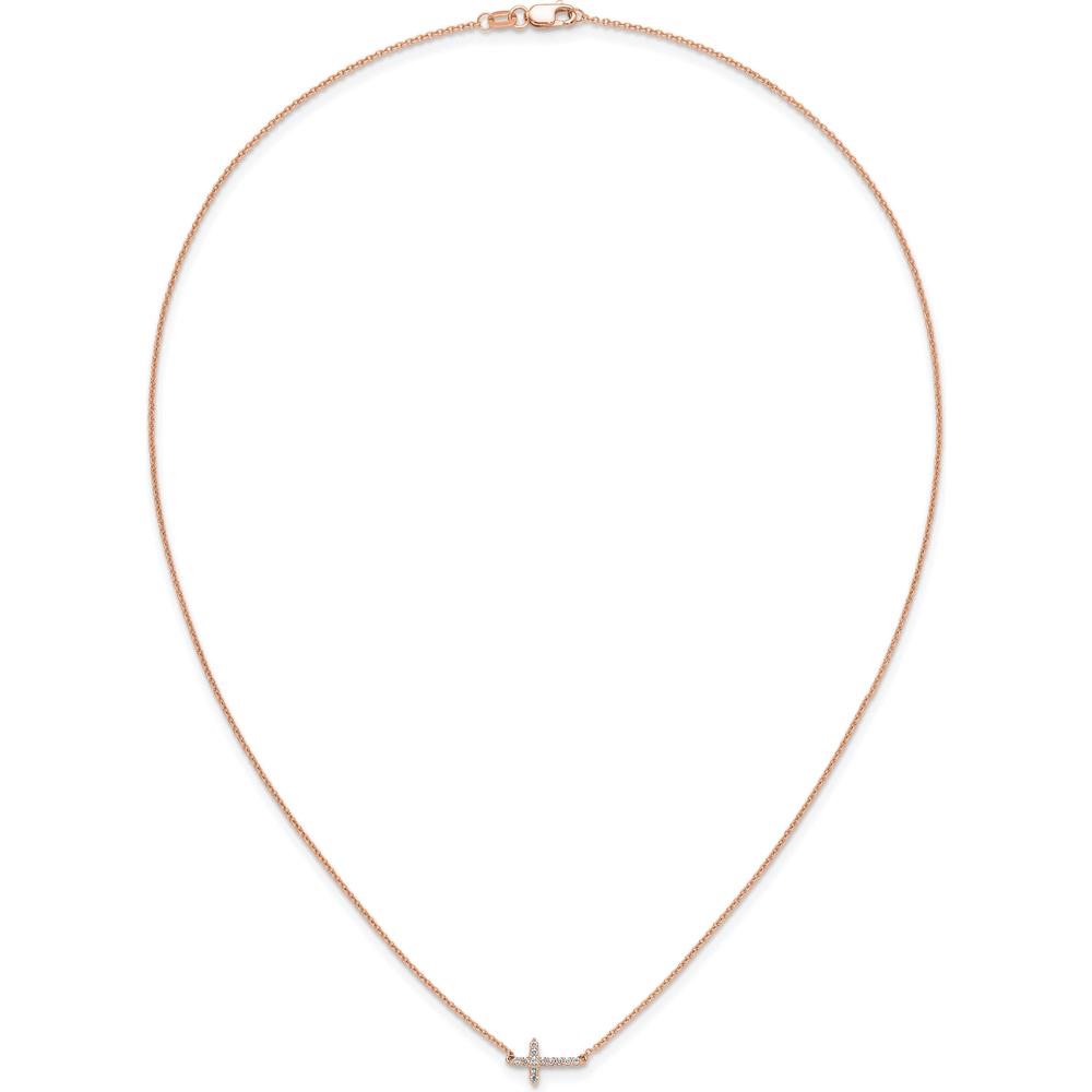 14K Rose Gold 18" Necklace with Round Diamond Sideways Cross Pendant - 0.10 Carat Total Diamond Weight by Oro Pregiato