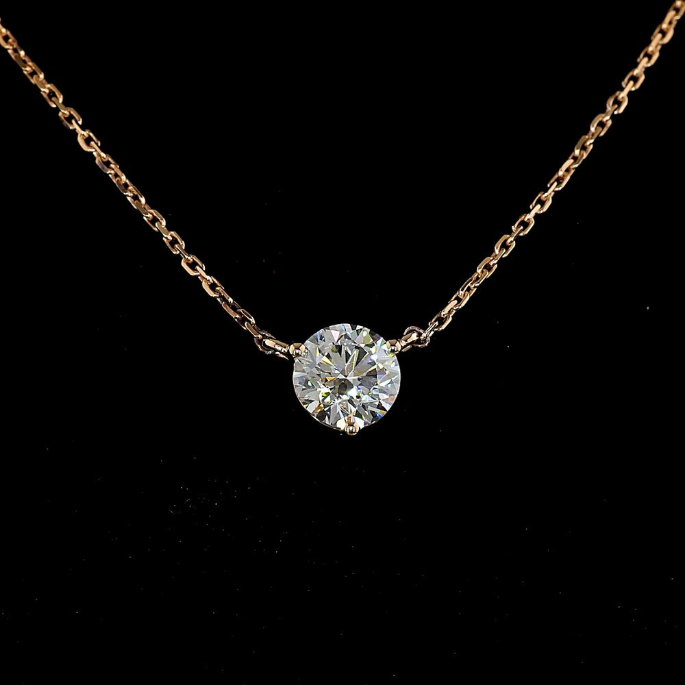 14K Rose Gold 18" Solitaire Pendant Necklace with Prong Set Round Brilliant Cut Lab Diamond - 0.63 Carat Total Diamond Weight (E-F Color, VS Clarity) - Covaloro Fine Jewelry
