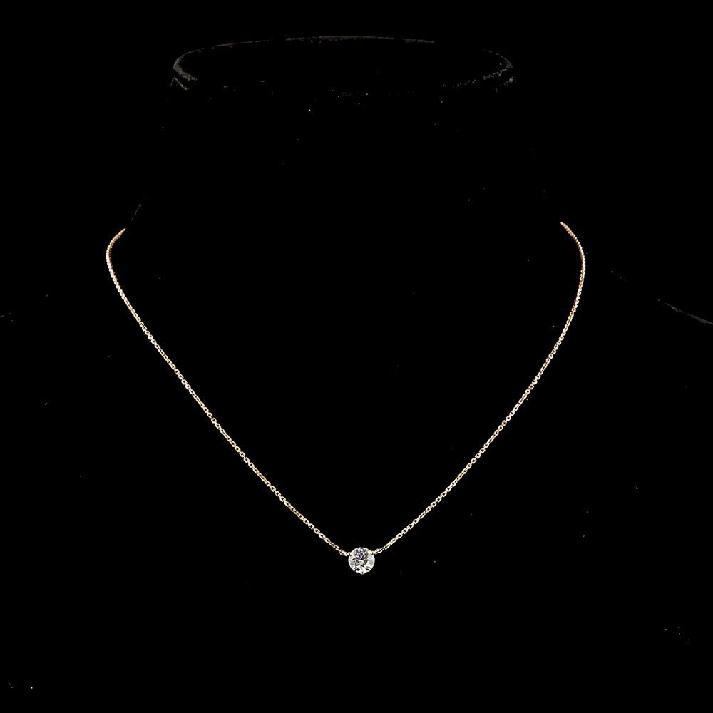 14K Rose Gold 18" Solitaire Pendant Necklace with Prong Set Round Brilliant Cut Lab Diamond - 0.63 Carat Total Diamond Weight (E-F Color, VS Clarity) - Covaloro Fine Jewelry