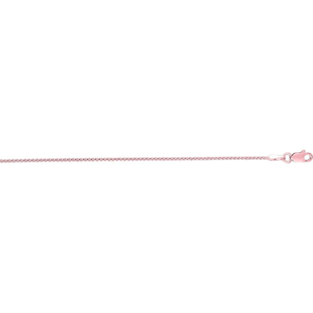 14K Rose Gold 1mm Round Wheat Chain Necklace - 18" by Orozza Fine Jewelry