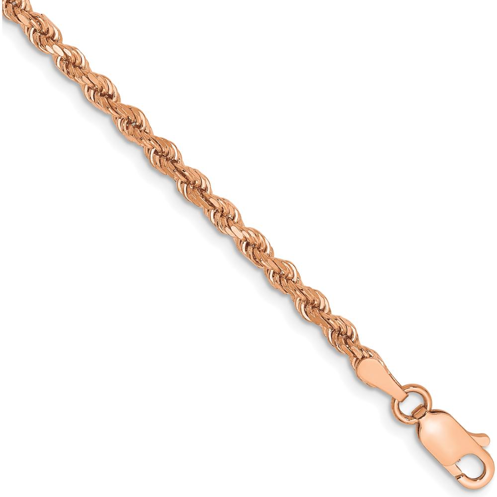 14K Rose Gold 2.75mm Diamond-Cut Rope Chain Bracelet with Lobster Clasp - 8"