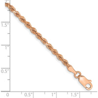 14K Rose Gold 2.75mm Diamond-Cut Rope Chain Bracelet with Lobster Clasp - 8"
