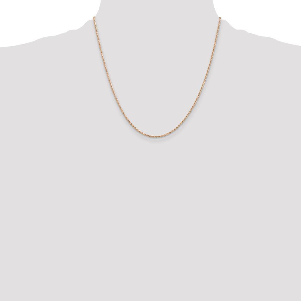 14K Rose Gold 20" Diamond-Cut Rope Chain Necklace with Lobster Clasp - 1.5mm Solid Handcrafted Design