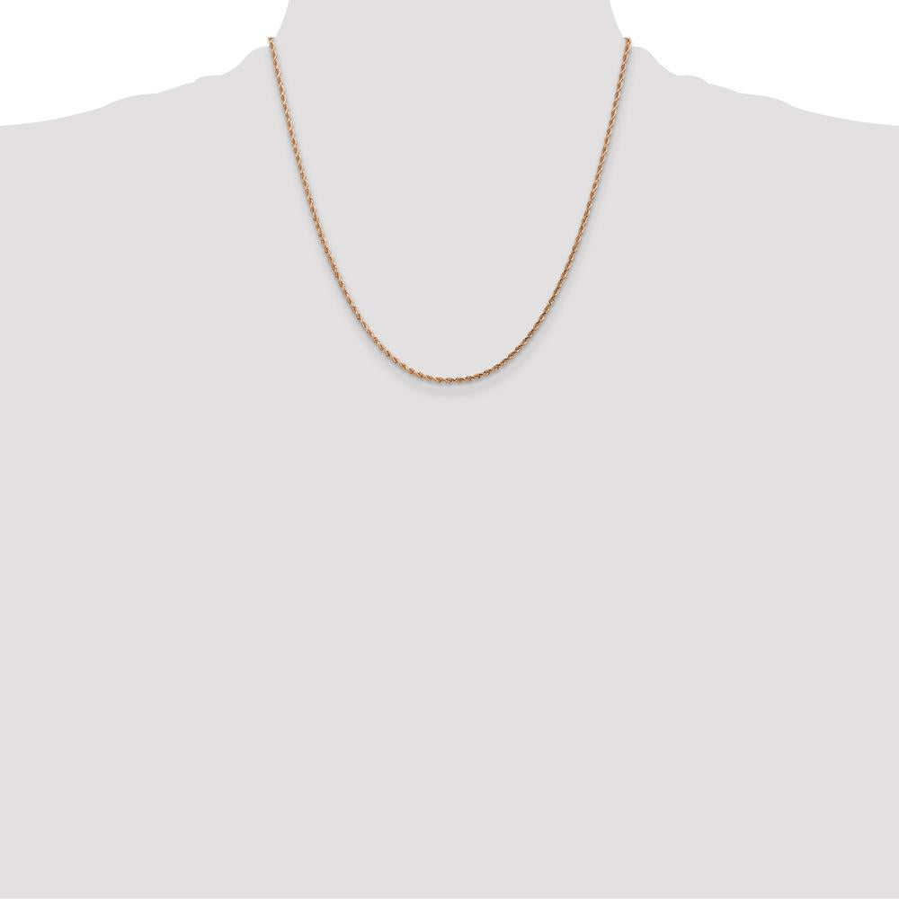 14K Rose Gold 20" Diamond-Cut Rope Chain Necklace with Lobster Clasp - 1.75mm Solid Handcrafted Design