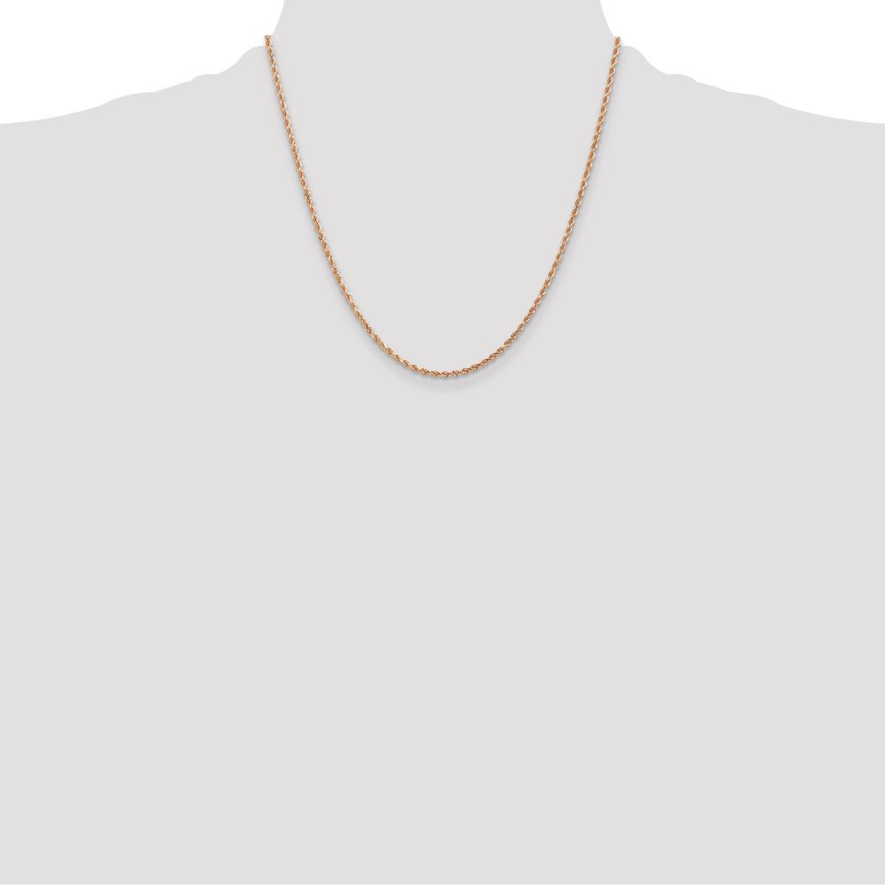 14K Rose Gold 20" Diamond-Cut Rope Chain Necklace with Lobster Clasp - 2mm Width