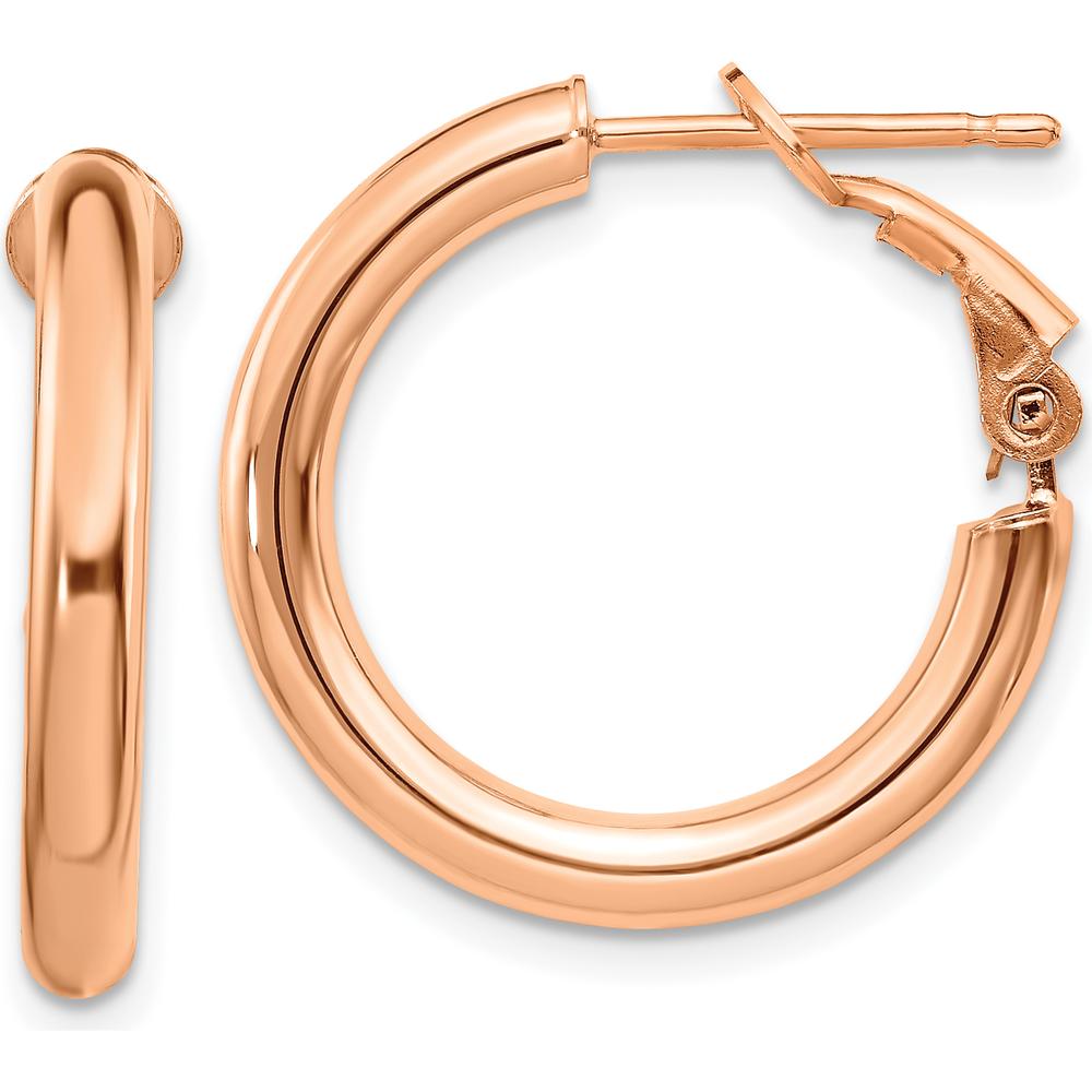 14K Rose Gold 22mm Polished Medium Hoop Earrings with Omega Back by Oro Pregiato