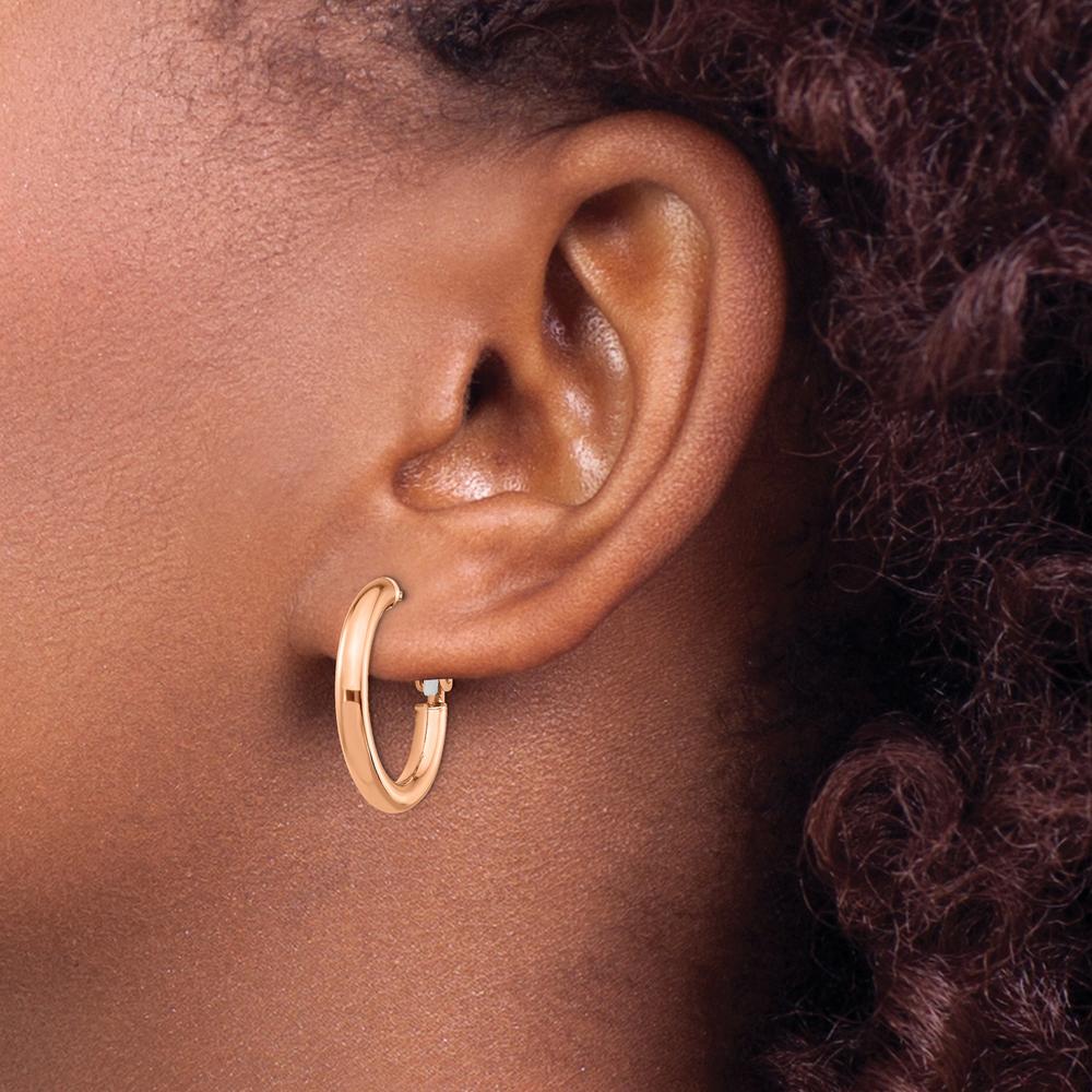 14K Rose Gold 22mm Polished Medium Hoop Earrings with Omega Back by Oro Pregiato