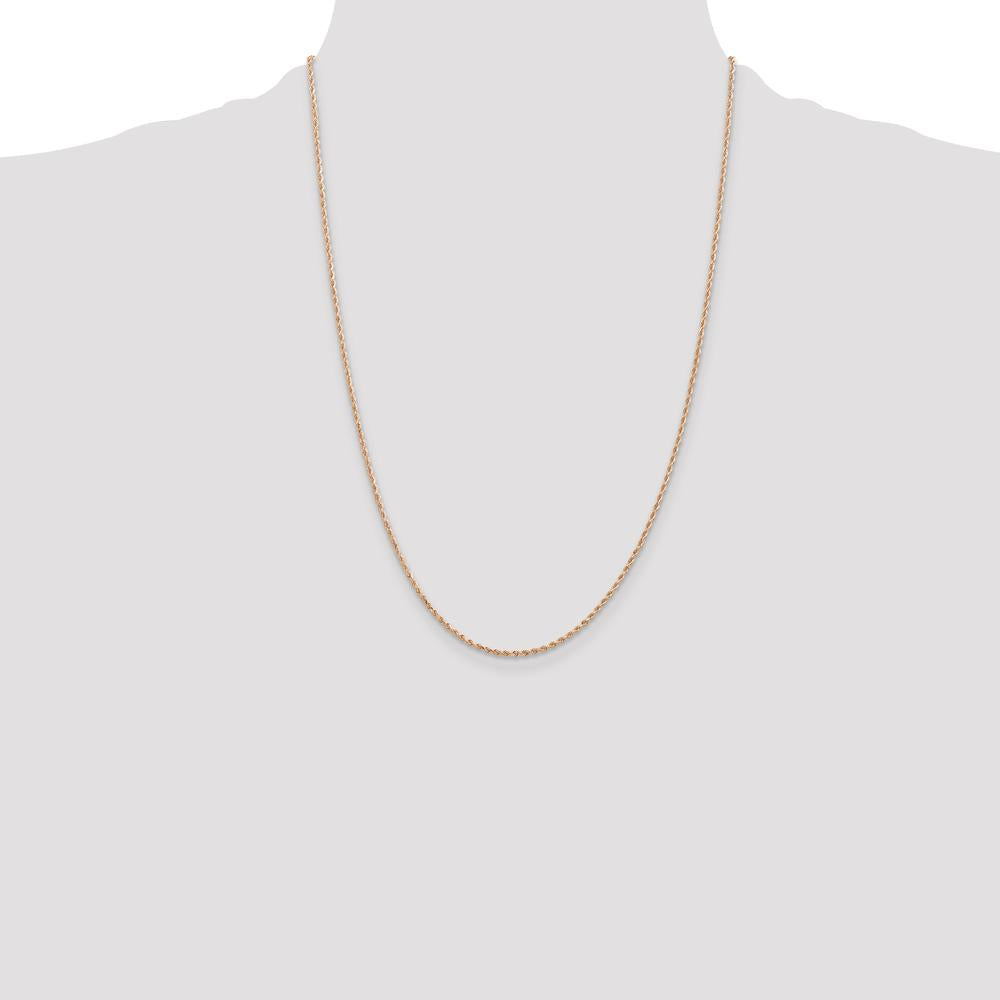 14K Rose Gold 24" Diamond-Cut Rope Chain Necklace with Lobster Clasp - 1.5mm Solid Handcrafted Design