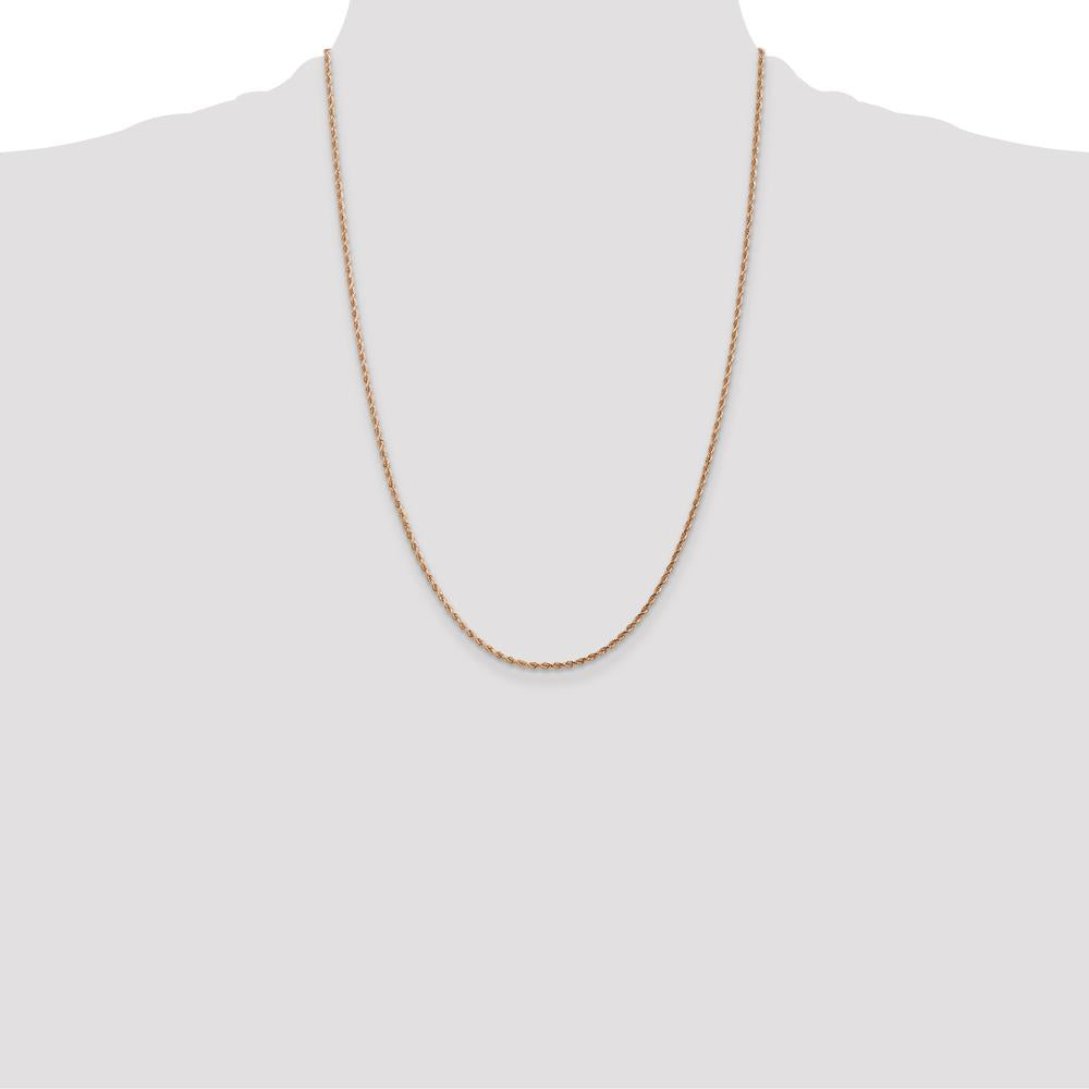 14K Rose Gold 24" Diamond-Cut Rope Chain Necklace with Lobster Clasp - 1.75mm Solid Handcrafted Design