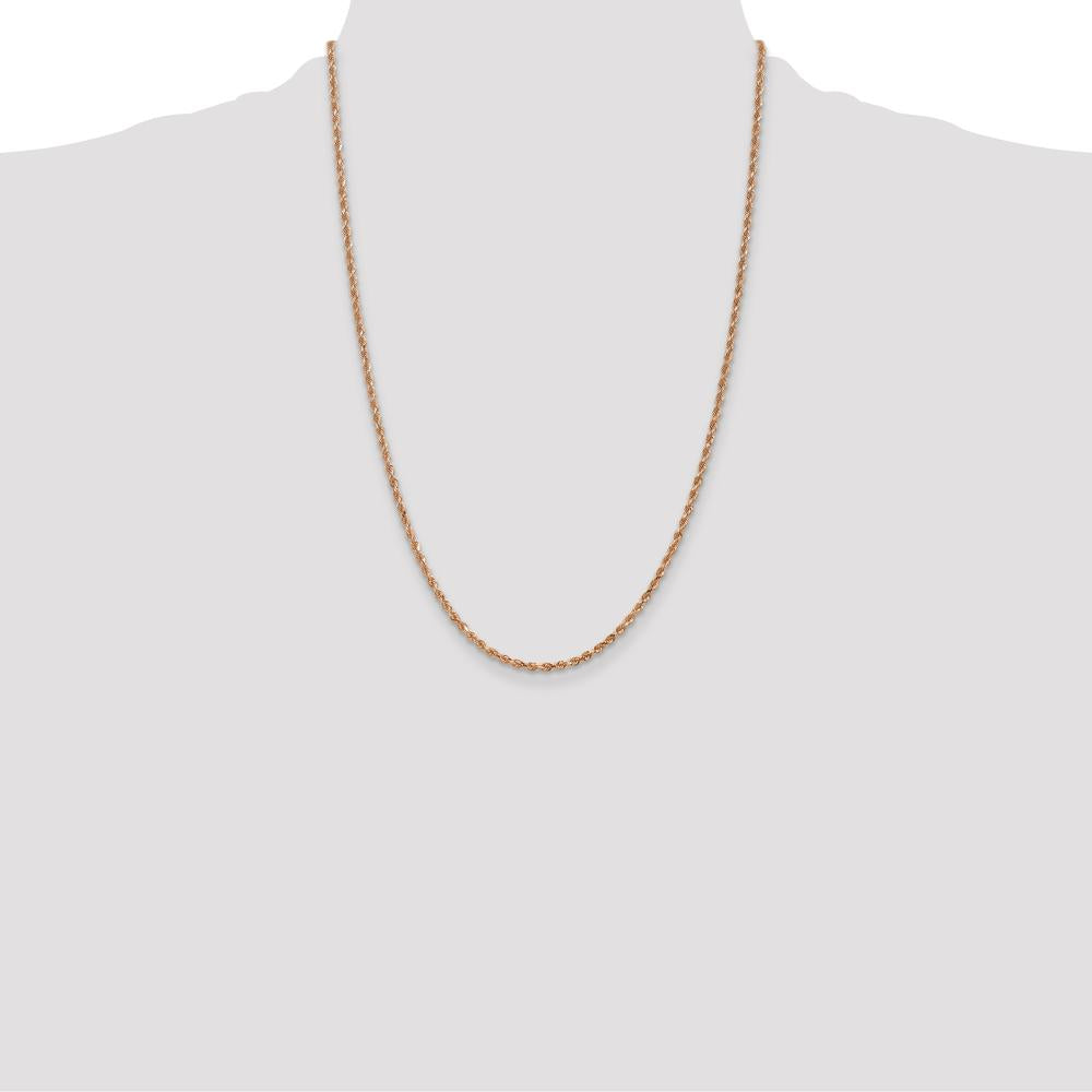 14K Rose Gold 24" Diamond-Cut Rope Chain Necklace with Lobster Clasp - 2.25mm