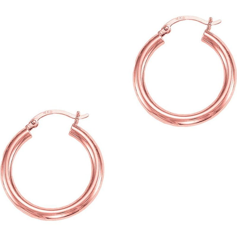 14K Rose Gold 25mm Polished Medium Hoop Earrings with Hinged Closure by Orozza Fine Jewelry