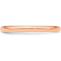 14K Rose Gold 2mm Half Round Wedding Band - Polished Finish Size 8.5 by 0