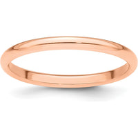 14K Rose Gold 2mm Half-Round Wedding Band - Size 5.5 by 0