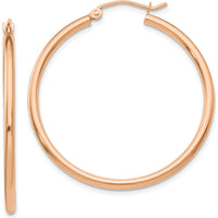 14K Rose Gold 2mm Lightweight Polished Tube Hoop Earrings - 35mm Length by 0