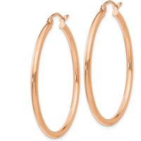 14K Rose Gold 2mm Lightweight Polished Tube Hoop Earrings - 35mm Length by 0
