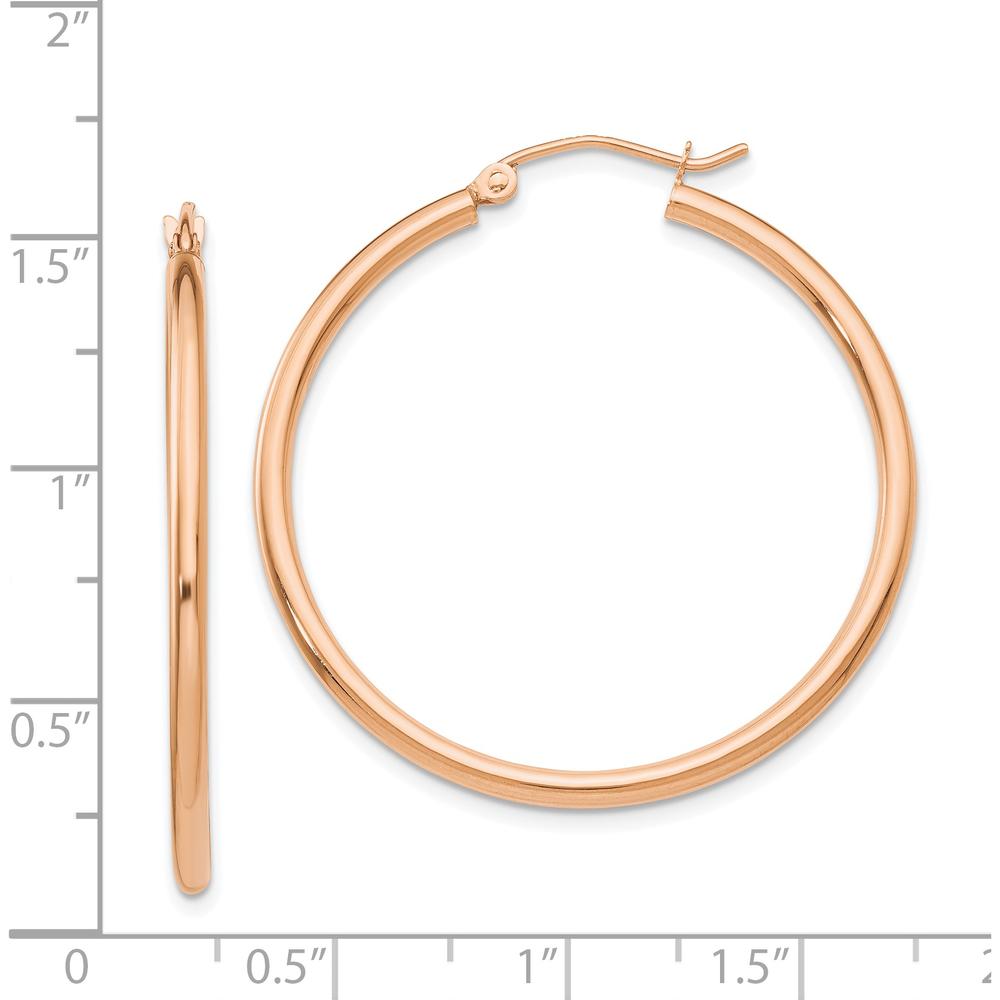 14K Rose Gold 2mm Lightweight Polished Tube Hoop Earrings - 35mm Length by 0