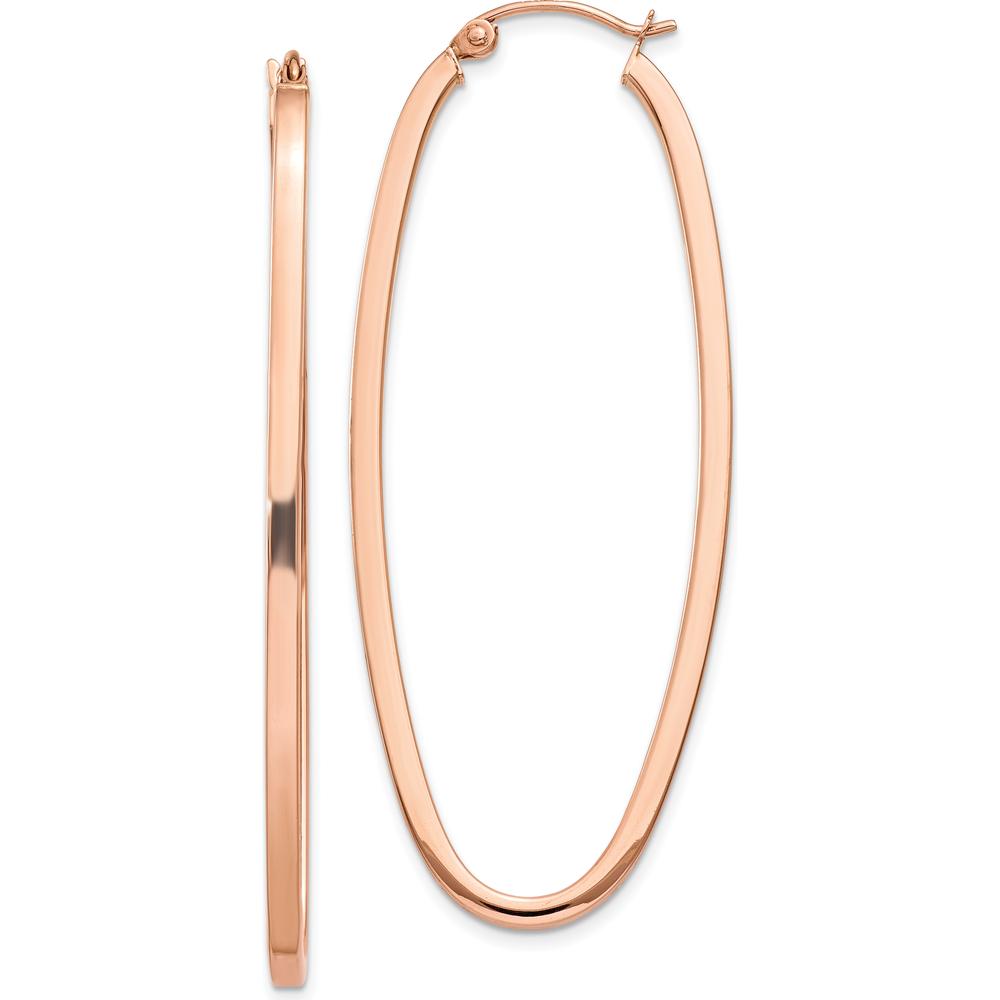 14K Rose Gold 2mm Square Tube Oval Hoop Earrings - Polished Finish by 0