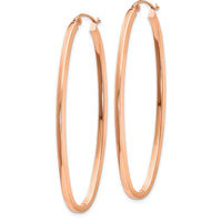 14K Rose Gold 2mm Square Tube Oval Hoop Earrings - Polished Finish by 0