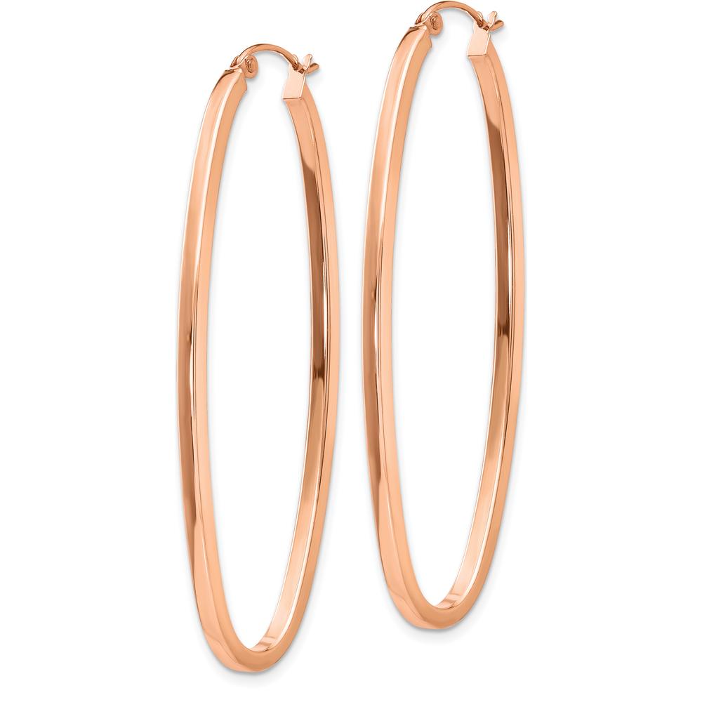 14K Rose Gold 2mm Square Tube Oval Hoop Earrings - Polished Finish by 0