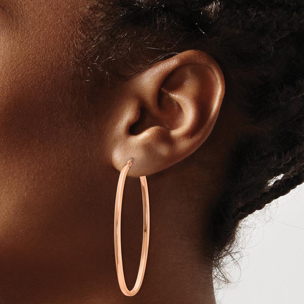 14K Rose Gold 2mm Square Tube Oval Hoop Earrings - Polished Finish by 0