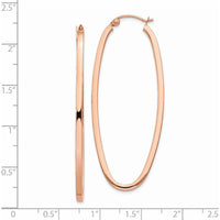 14K Rose Gold 2mm Square Tube Oval Hoop Earrings - Polished Finish by 0