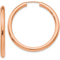 14K Rose Gold 3.00mm Polished Endless Tube Hoop Earrings - 35mm Length by Oro Pregiato