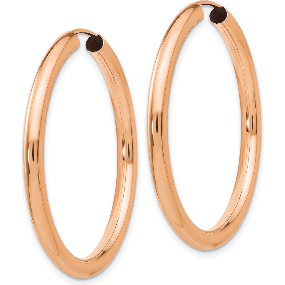 14K Rose Gold 3.00mm Polished Endless Tube Hoop Earrings - 35mm Length by Oro Pregiato