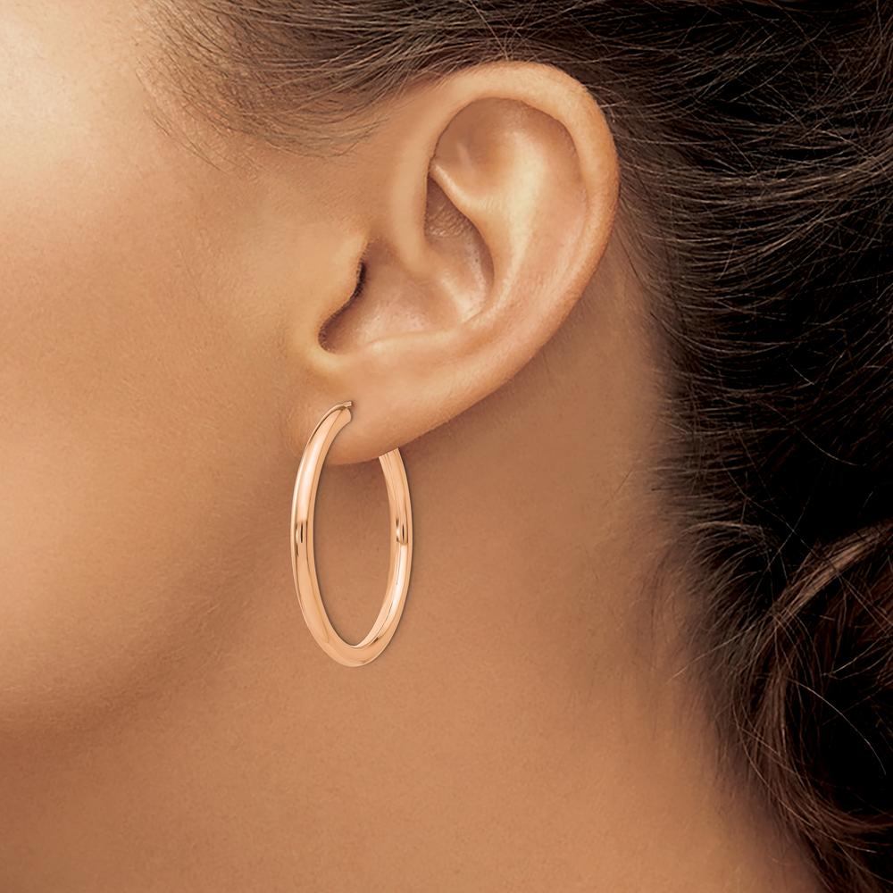 14K Rose Gold 3.00mm Polished Endless Tube Hoop Earrings - 35mm Length by Oro Pregiato