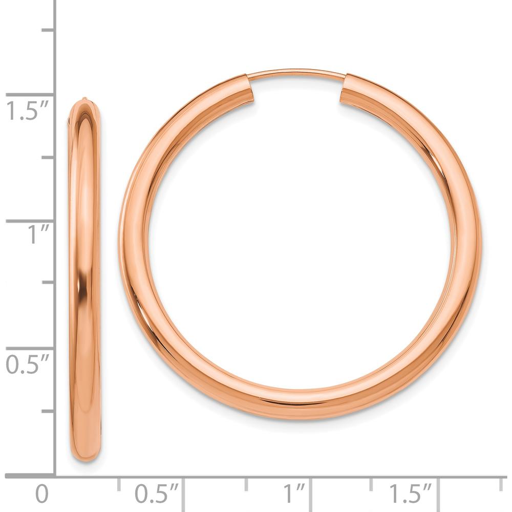14K Rose Gold 3.00mm Polished Endless Tube Hoop Earrings - 35mm Length by Oro Pregiato