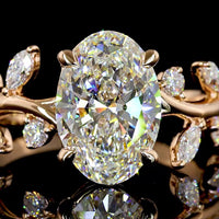 14K Rose Gold 3.02 Carats Total Weight Mixed Shape Vine Ring with 2.58 Carats Oval F VVS2 Lab Diamond and Marquise & Round Accent Diamonds - Covaloro Fine Jewelry