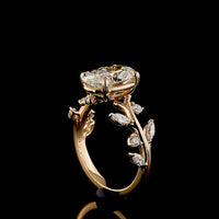 14K Rose Gold 3.02 Carats Total Weight Mixed Shape Vine Ring with 2.58 Carats Oval F VVS2 Lab Diamond and Marquise & Round Accent Diamonds - Covaloro Fine Jewelry