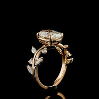 14K Rose Gold 3.02 Carats Total Weight Mixed Shape Vine Ring with 2.58 Carats Oval F VVS2 Lab Diamond and Marquise & Round Accent Diamonds - Covaloro Fine Jewelry