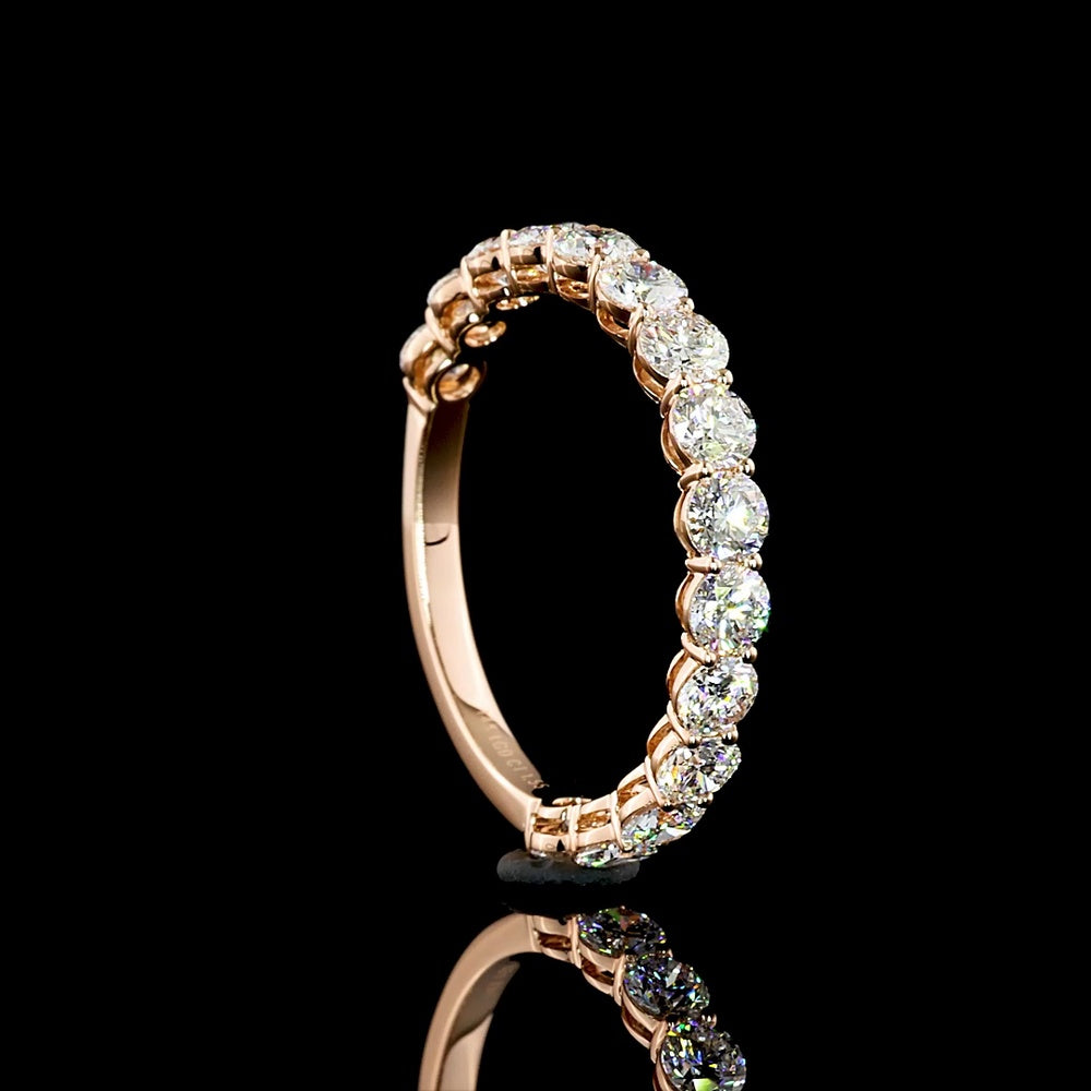 14K Rose Gold 3/4 Eternity Band with 15 Round Brilliant Lab Diamonds - 1.55 Carat Total Weight, E-F Color VS2 Clarity - Covaloro Fine Jewelry