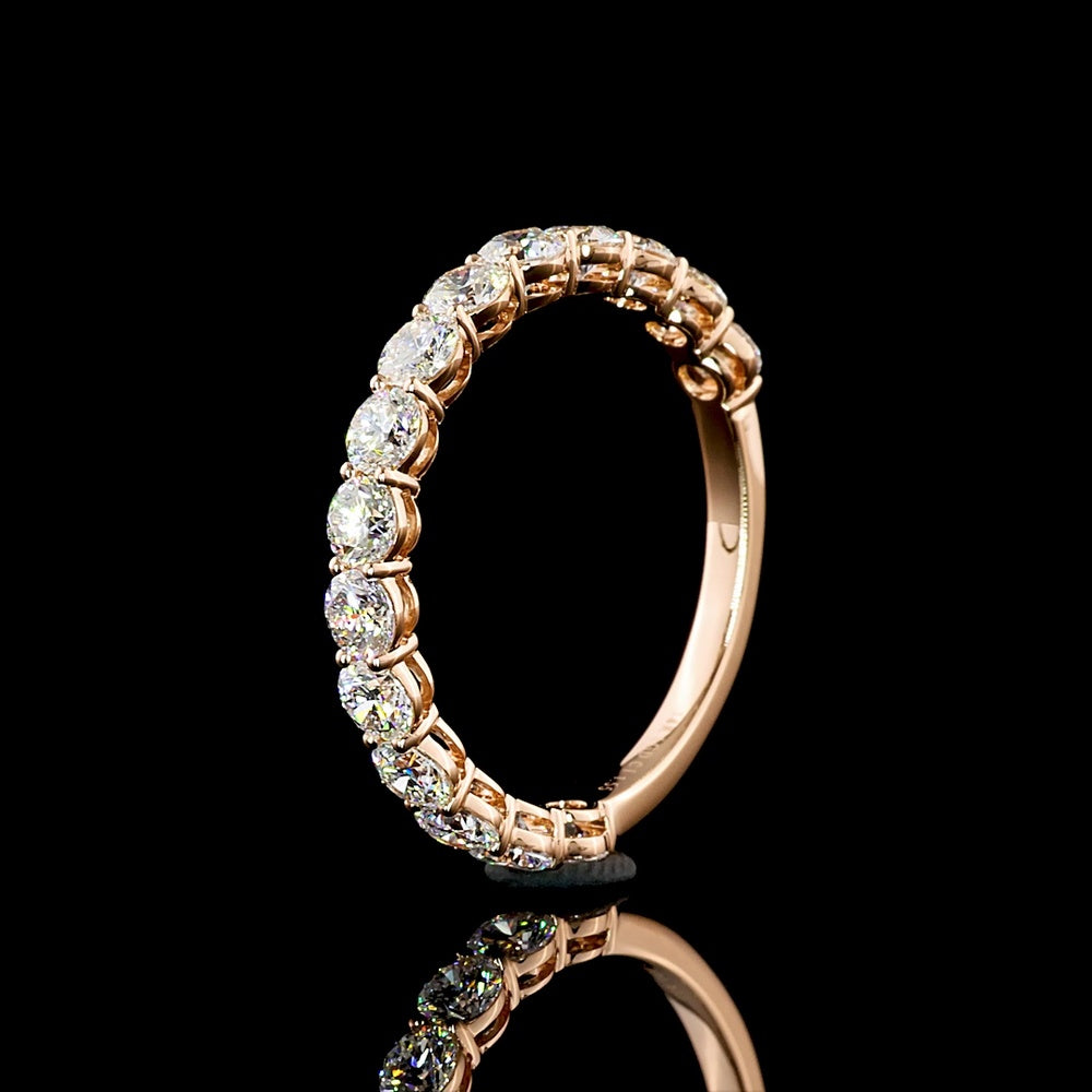 14K Rose Gold 3/4 Eternity Band with 15 Round Brilliant Lab Diamonds - 1.55 Carat Total Weight, E-F Color VS2 Clarity - Covaloro Fine Jewelry