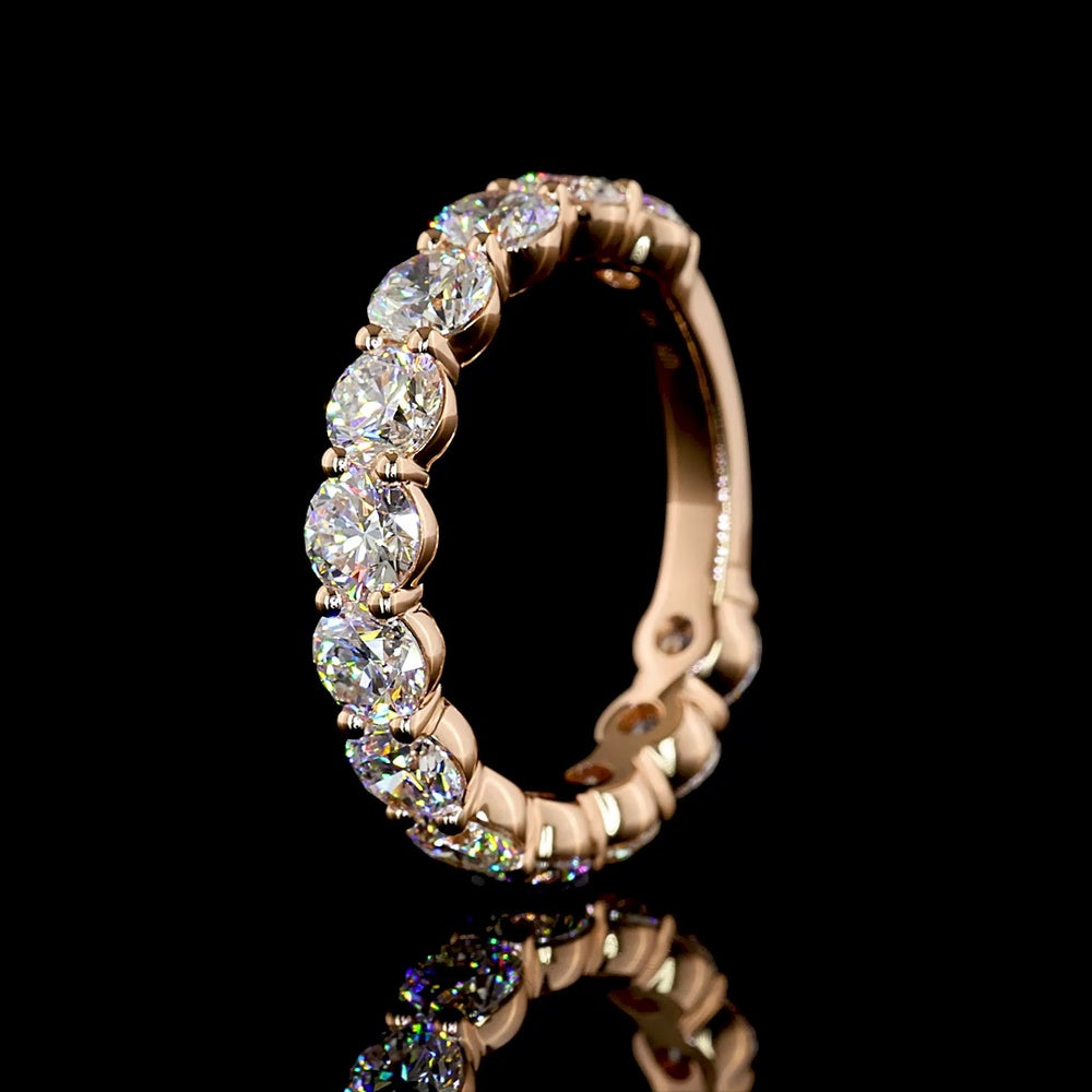 14K Rose Gold 3/4 Eternity Band with Prong Set Round Lab Diamonds - 2.82 Carat Total Weight, E-F Color, VS1 Clarity - Covaloro Fine Jewelry