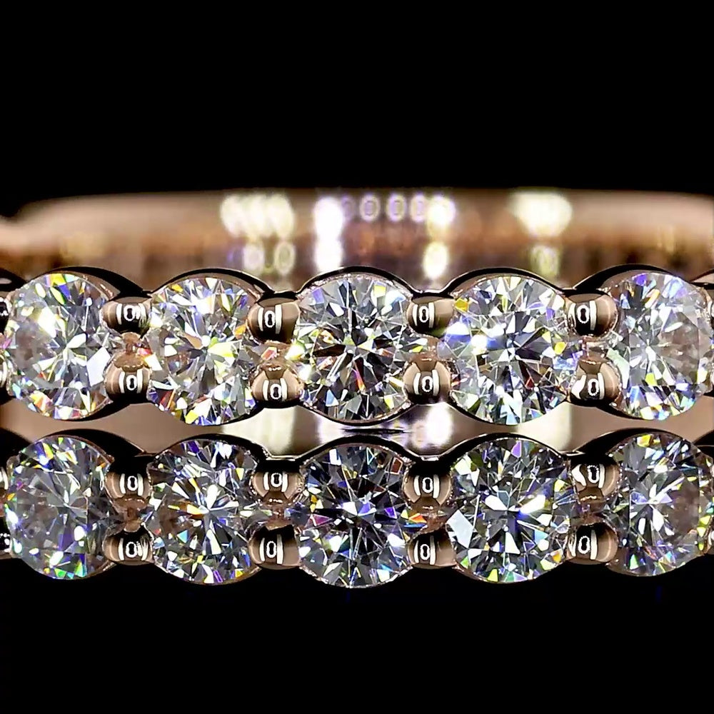 14K Rose Gold 3/4 Eternity Band with Round Brilliant Cut Lab Diamonds - 0.73 Carat Total Diamond Weight, E-F Color VS Clarity - Covaloro Fine Jewelry