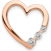 14K Rose Gold 3-Stone Heart Diamond Slide Pendant - 1/6 Carat Total Diamond Weight by Monteluci Fine Jewelry
