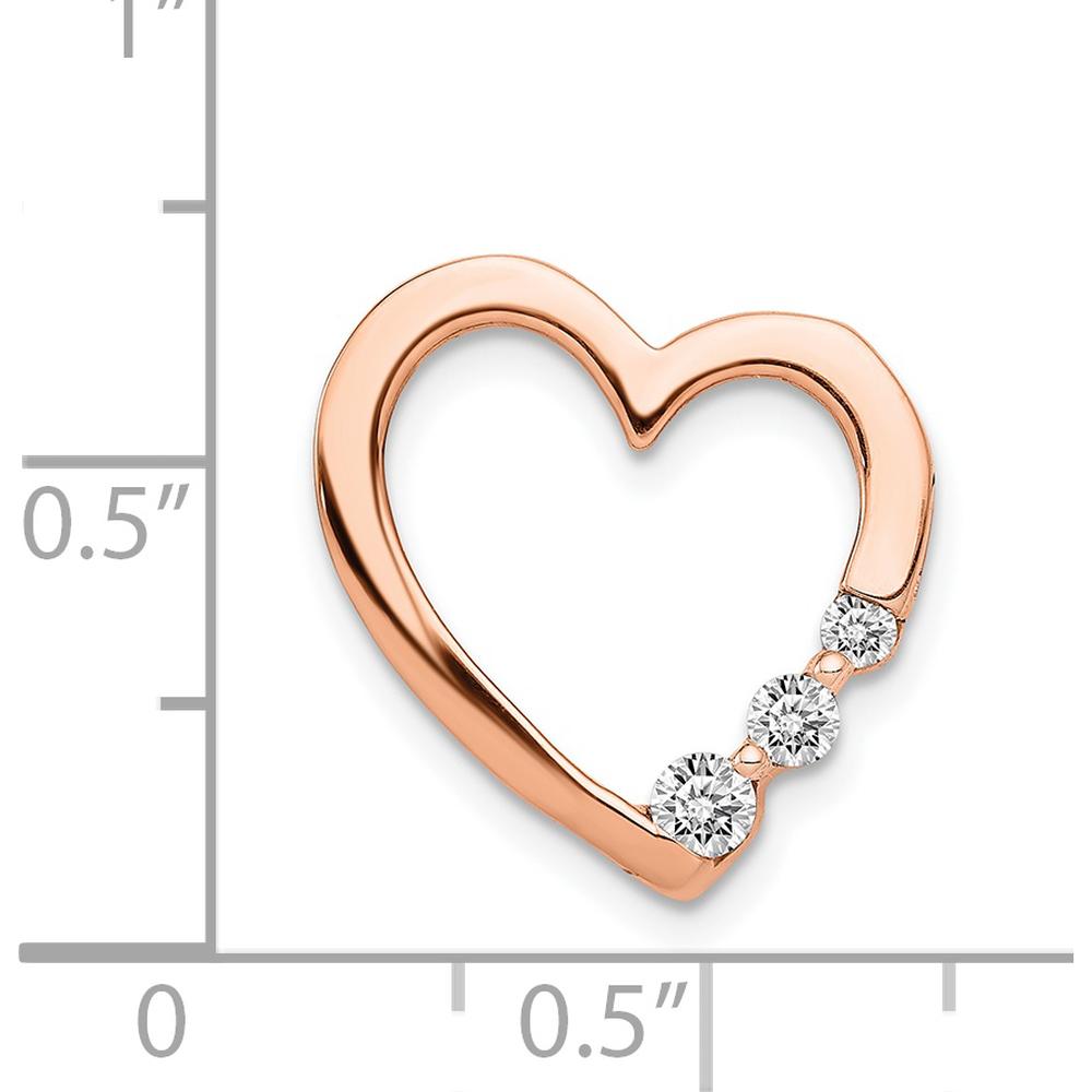 14K Rose Gold 3-Stone Heart Diamond Slide Pendant - 1/6 Carat Total Diamond Weight by Monteluci Fine Jewelry