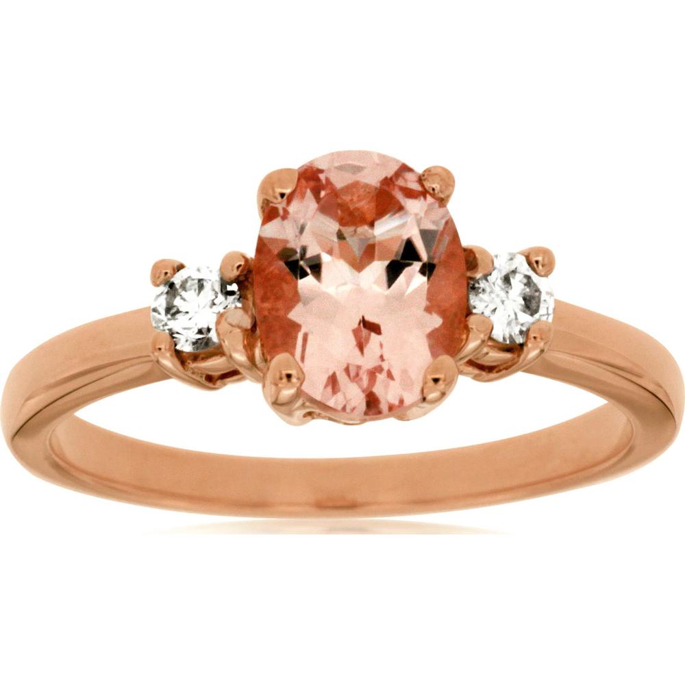 14K Rose Gold 3-Stone Morganite & Diamond Ring - 1.34 Carats Total Gem Weight