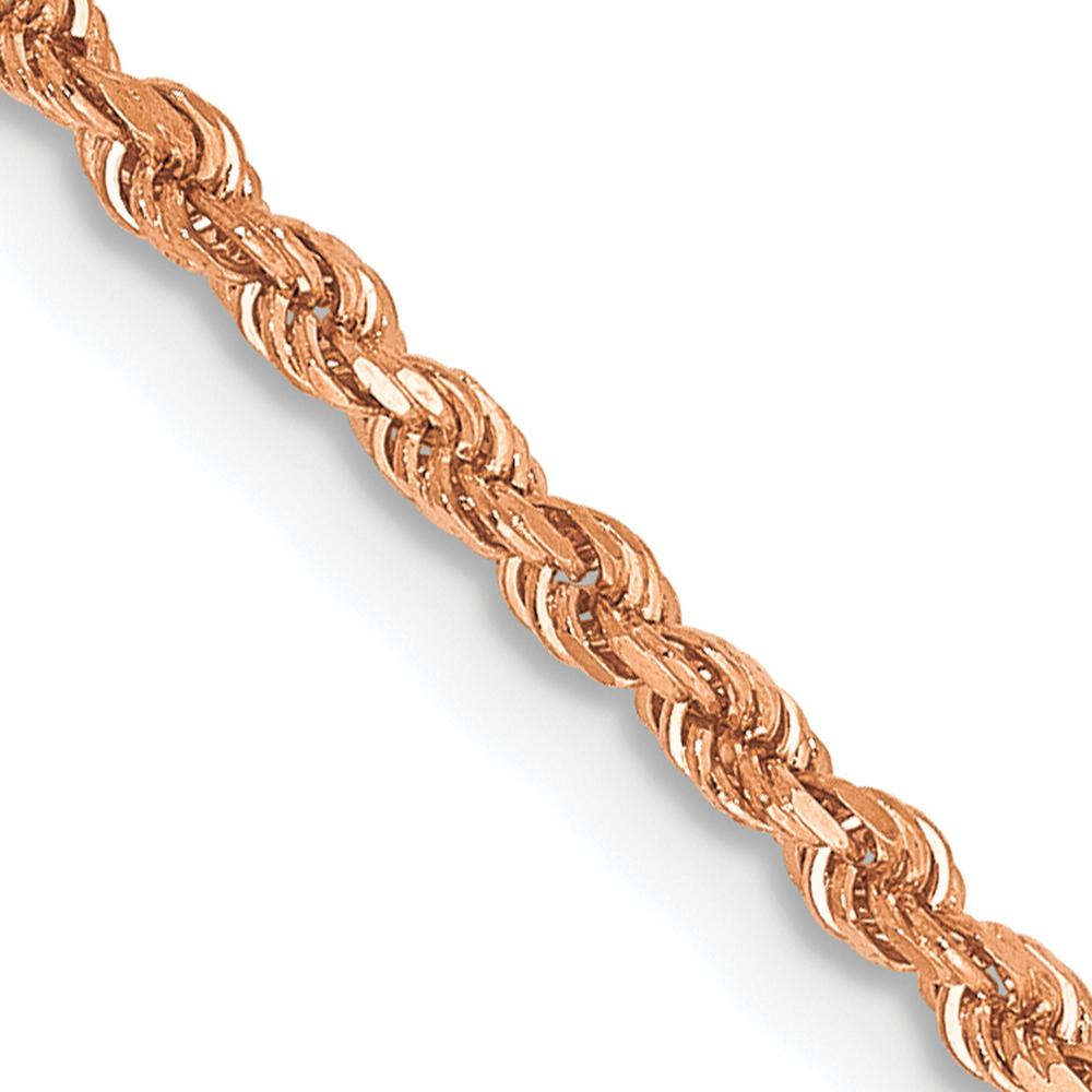 14K Rose Gold 30" Diamond-Cut Rope Chain Necklace with Lobster Clasp - 1.75mm Solid Handcrafted Design