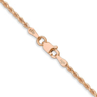 14K Rose Gold 30" Diamond-Cut Rope Chain Necklace with Lobster Clasp - 1.75mm Solid Handcrafted Design