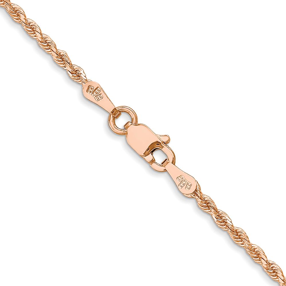 14K Rose Gold 30" Diamond-Cut Rope Chain Necklace with Lobster Clasp - 1.75mm Solid Handcrafted Design