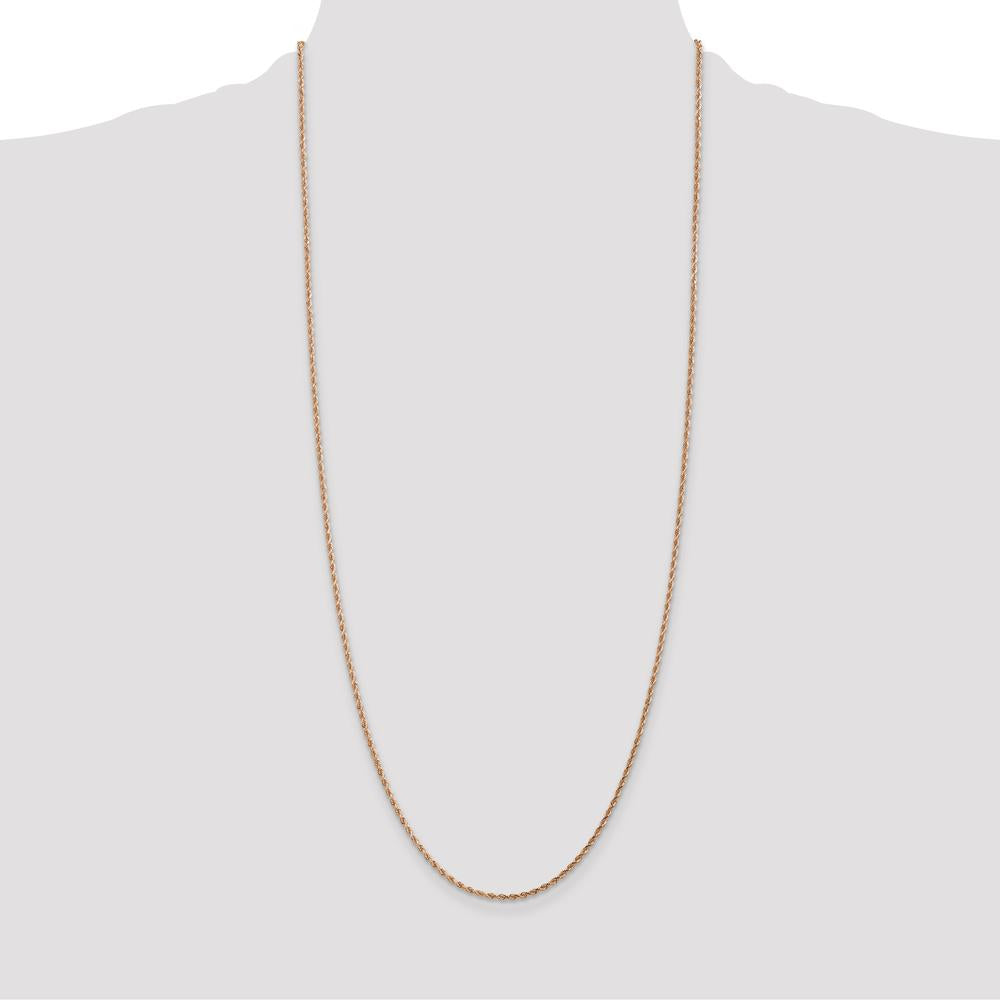 14K Rose Gold 30" Diamond-Cut Rope Chain Necklace with Lobster Clasp - 1.75mm Solid Handcrafted Design