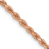 14K Rose Gold 30" Diamond-Cut Rope Chain Necklace with Lobster Clasp - 2.25mm Solid Handmade Design