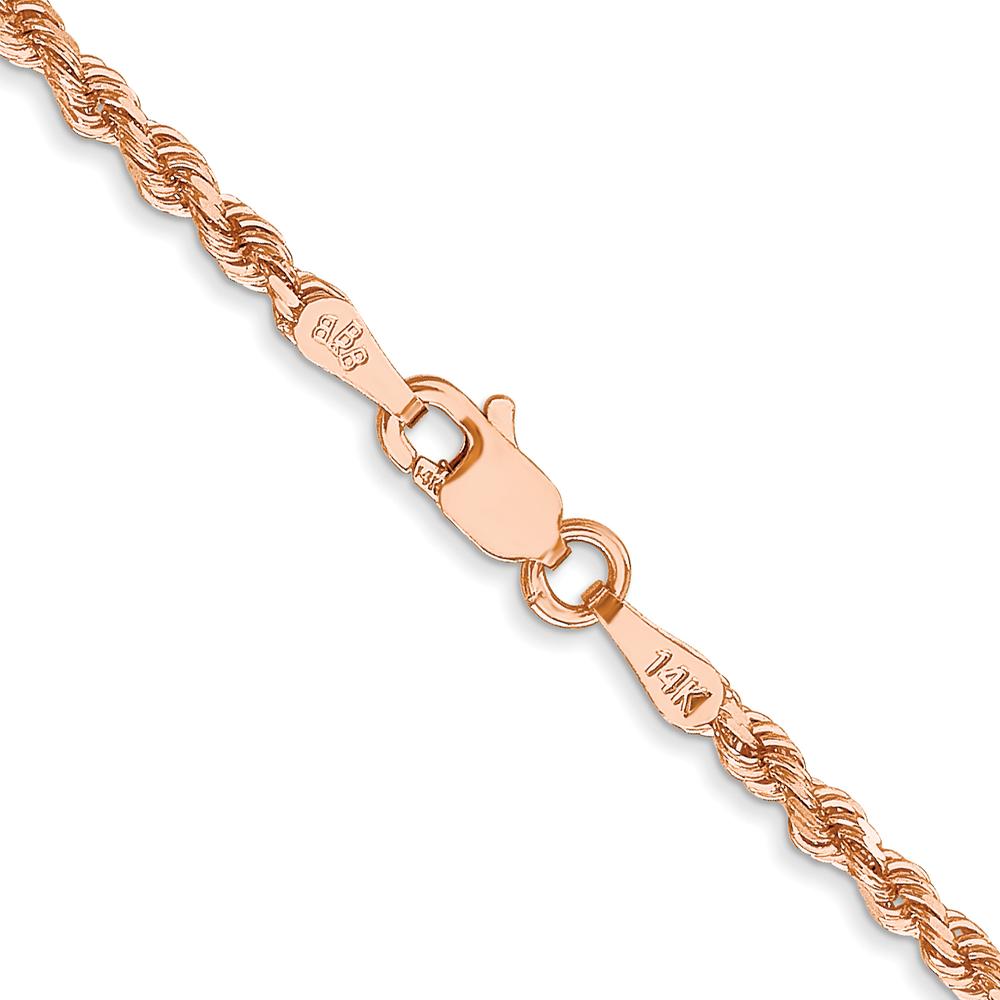 14K Rose Gold 30" Diamond-Cut Rope Chain Necklace with Lobster Clasp - 2.25mm Solid Handmade Design