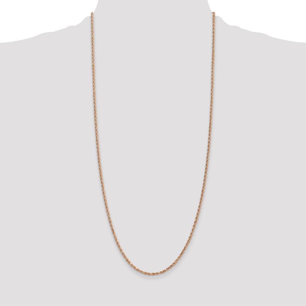 14K Rose Gold 30" Diamond-Cut Rope Chain Necklace with Lobster Clasp - 2.25mm Solid Handmade Design
