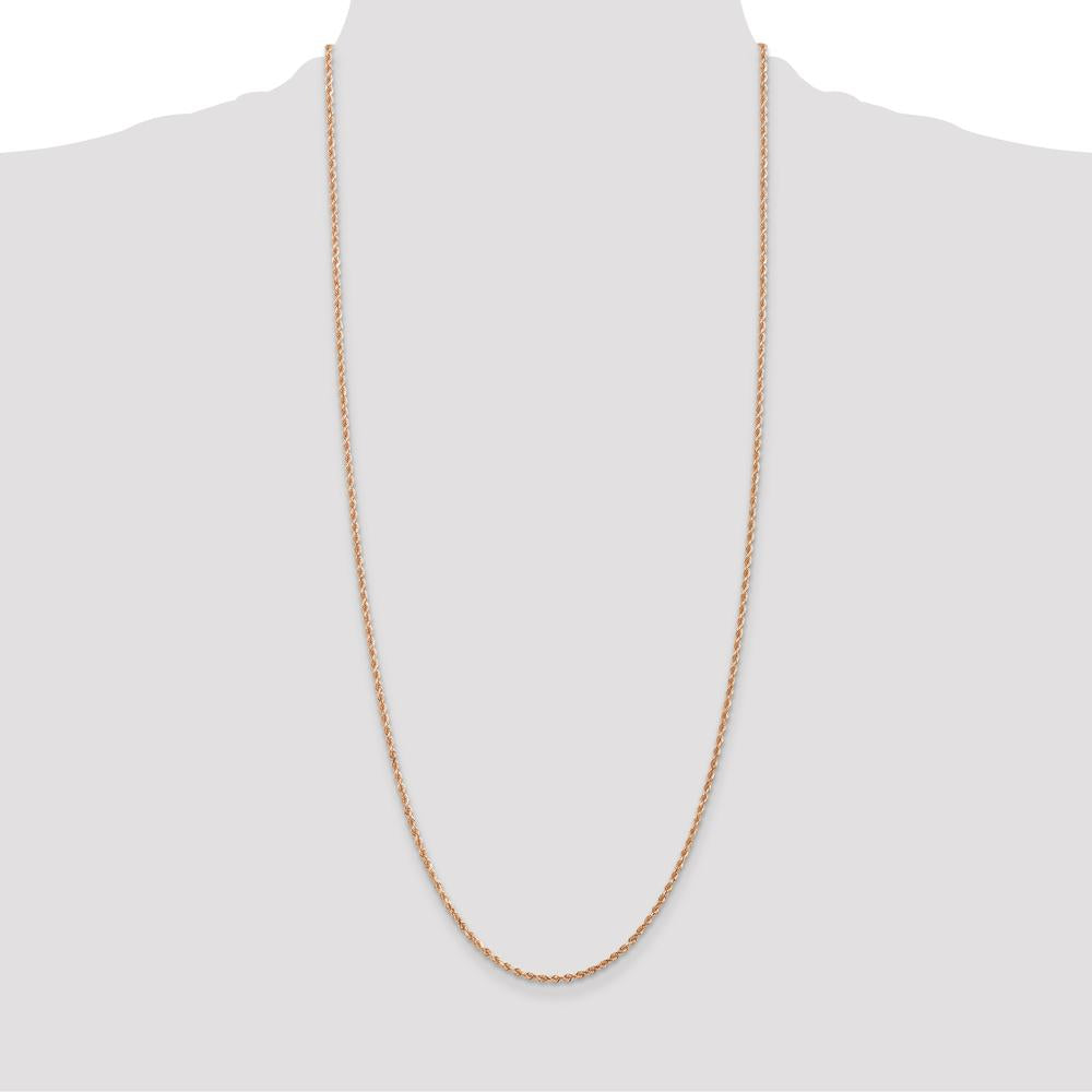 14K Rose Gold 30" Diamond-Cut Rope Chain Necklace with Lobster Clasp - 2mm Solid Polished Design