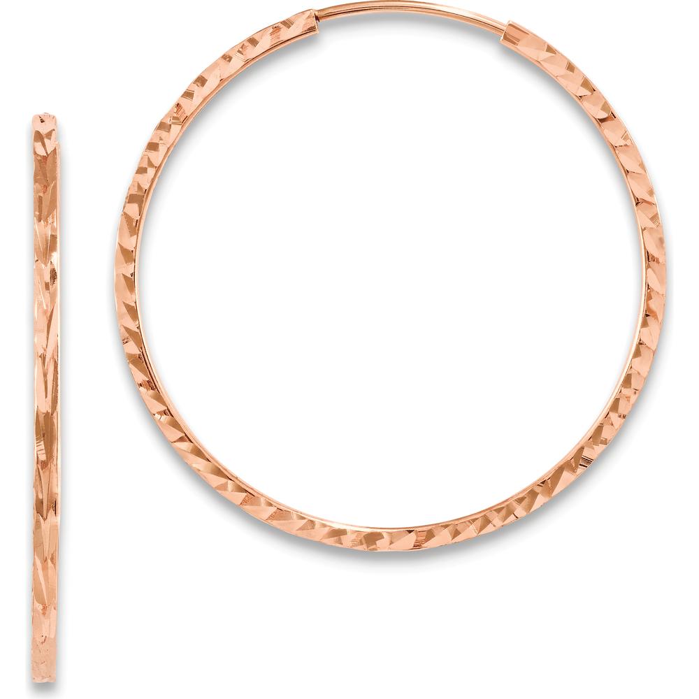 14K Rose Gold 30mm Diamond-Cut Square Tube Endless Hoop Earrings with Polished Finish by 0