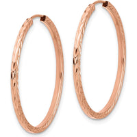 14K Rose Gold 30mm Diamond-Cut Square Tube Endless Hoop Earrings with Polished Finish by 0